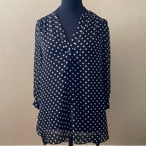LC Lauren Conrad sheer black top w/ white polka dots